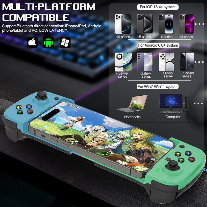 arVin Wireless Gaming Controller for iPhone Android Gamepad Joystick for iPhone 15/14/13, iOS, iPad, MacBook, Samsung Galaxy S23/22/21, TCL, One Plus, Tablet, PC, Call of Duty Mobile, Genshin, Diablo - Image 2